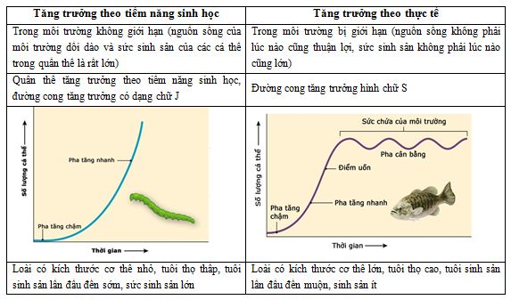 Tăng trưởng theo tiêm năng sinh học và tăng trưởng thực tế, tăng trưởng của quần thể sinh vật